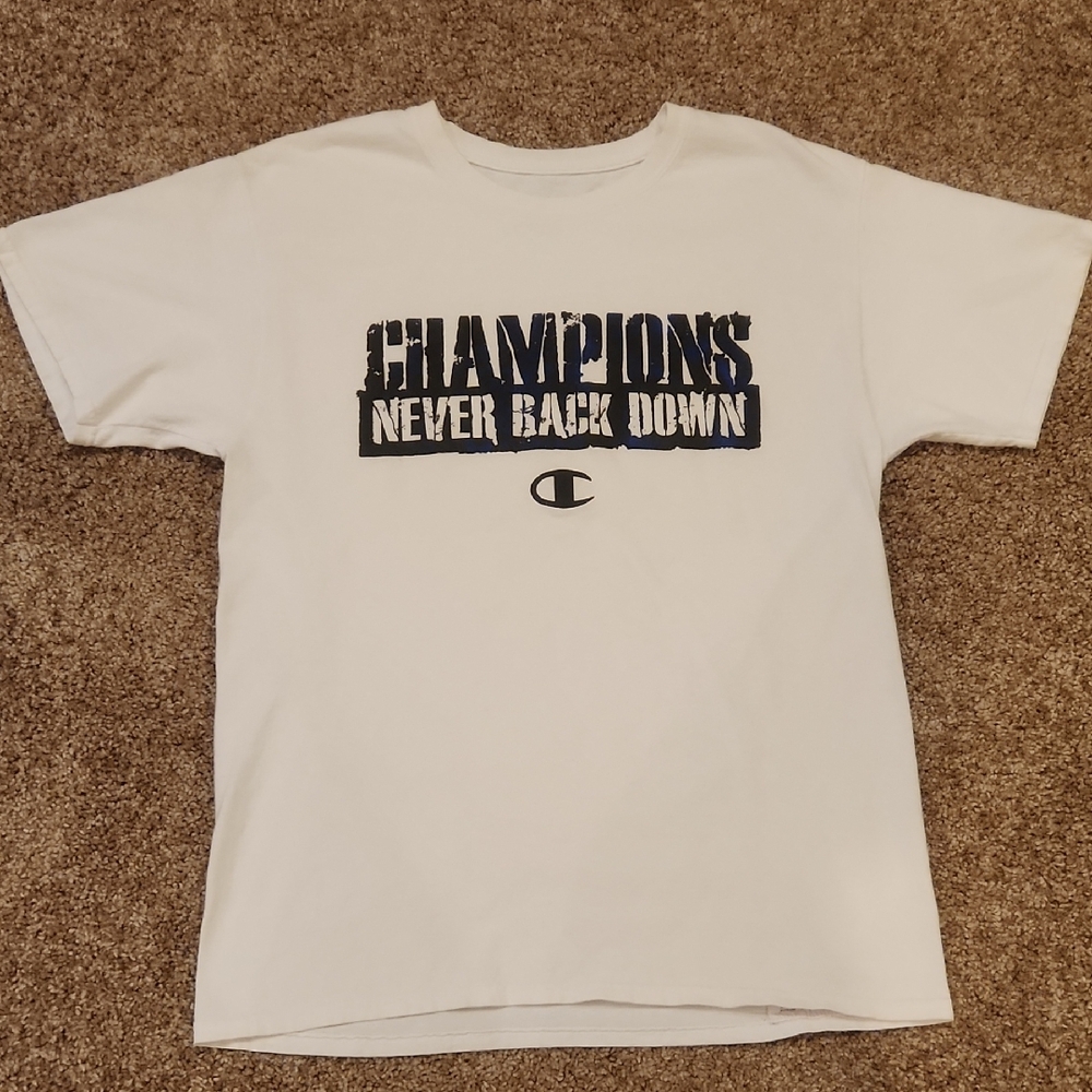 Men's Champion White Tee with Bold Graphic, Size M